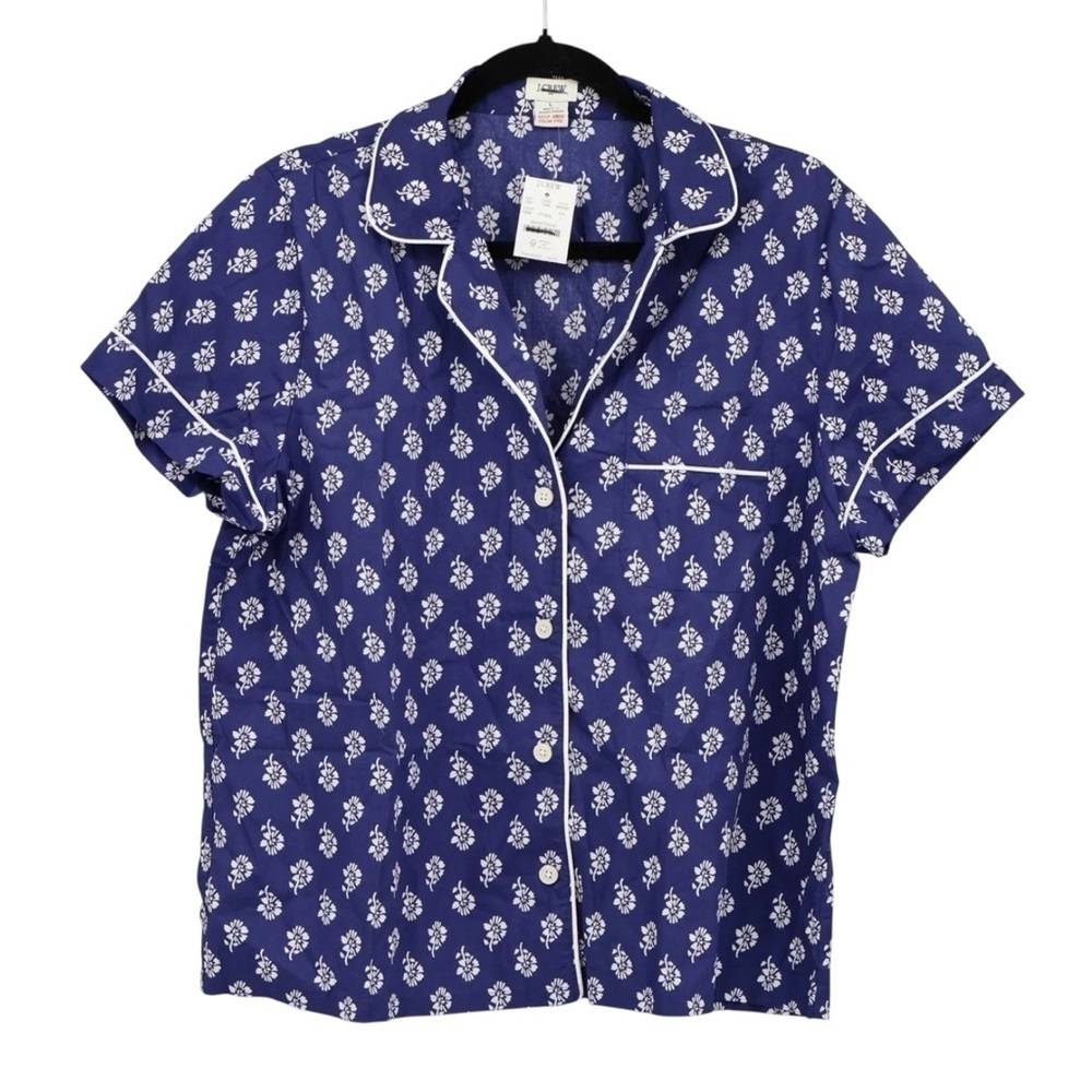 J. Crew Navy Blue Button Down Poplin Pajama Top with White Floral Pattern NWT M - Picture 3 of 11